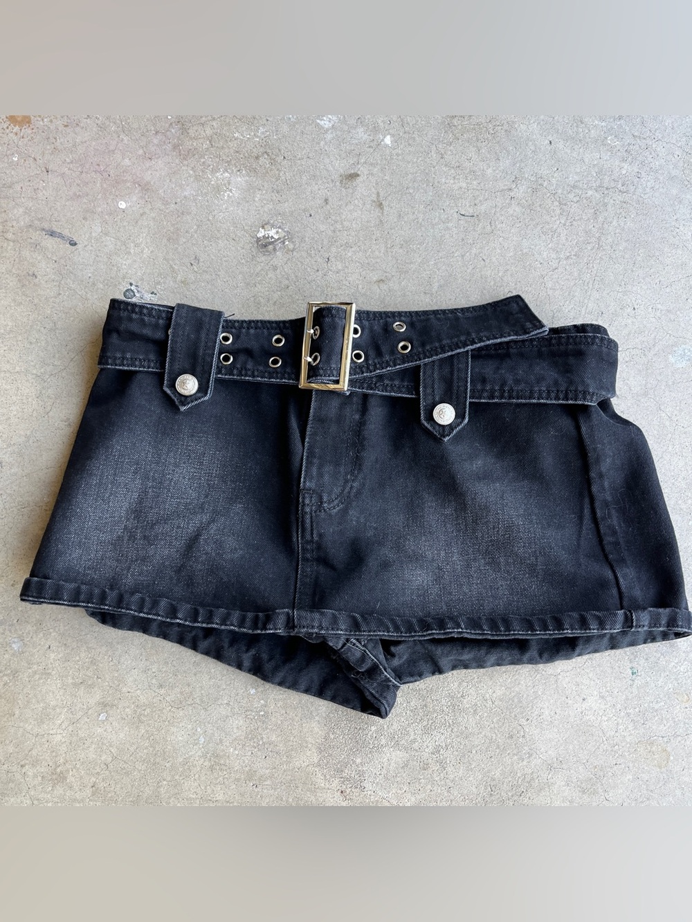 Princess Polly Black High-Rise Denim Shorts with Grommet Belt
